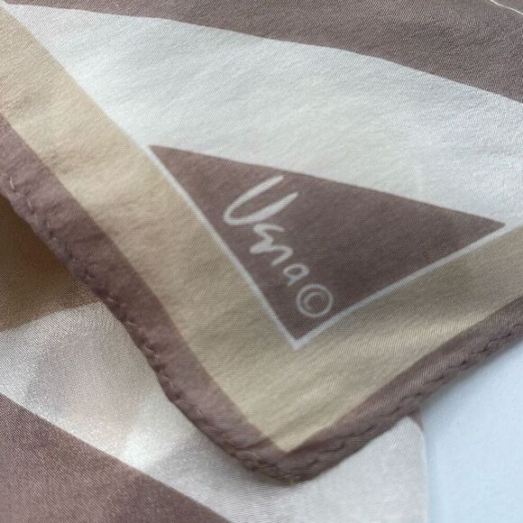 Vintage Vera silk scarf 10” x 52” taupe tan white stripes. - Picture 2 of 9